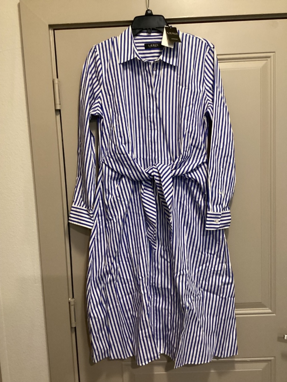 Lauren Ralph Lauren Stripe Long Sleeve Cotton Broadcloth Shirtdress, size 10 - Picture 12 of 14
